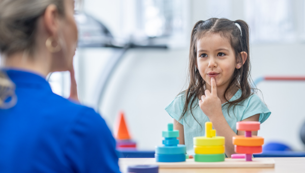 Young girl in a speech therapy session