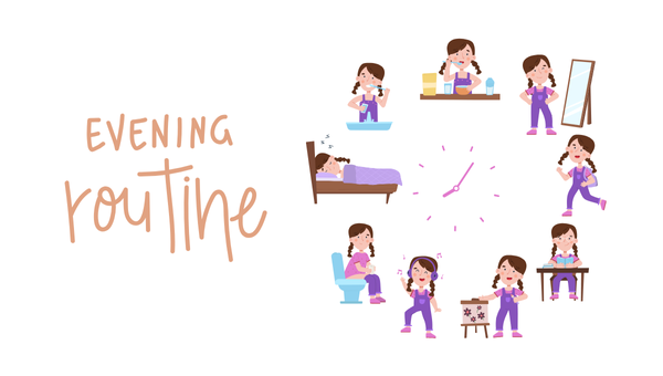 Illustration of a evening routine for toddlers